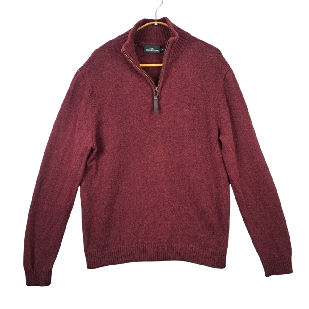 Rodd & Gun Men's L Jacks Bay 1/4 Zip Lambswool Sweater Burgundy "Morello" - Picture 2 of 8